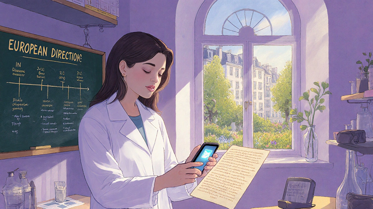 Chercheuse scannant un test papier hCG avec un smartphone en labo.