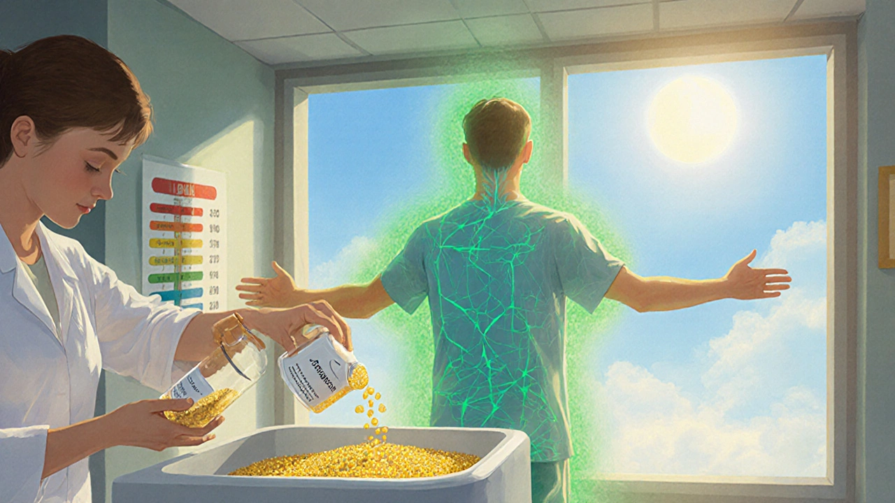 Médecin réduit une dose d&#039;opioïde tandis qu&#039;une énergie apaisante rétablit l&#039;équilibre nerveux du patient.