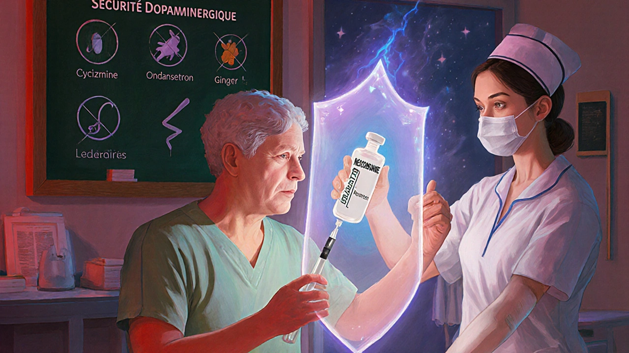 Dans une salle d&#039;urgence, un neurologue protège un patient d&#039;une injection dangereuse, tandis que des alternatives sûres brillent en lumière douce.