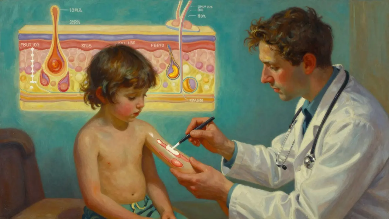 Médecin démontrant la méthode de l'unité du bout du doigt sur un modèle corporel transparent.