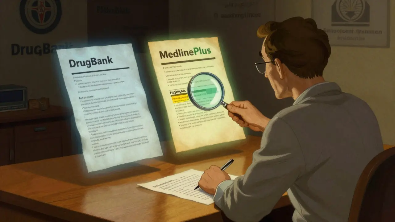 Un patient examine trois documents lumineux médicaux sur un bureau, tandis que des logos commerciaux disparaissent dans l'ombre.