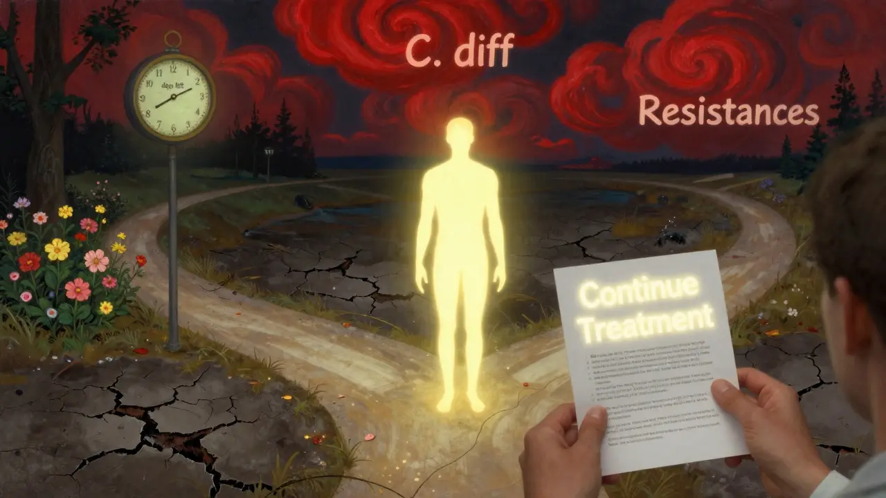 Une personne choisit le bon chemin vers une santé préservée, guidée par un pharmacien et un guide imprimé.