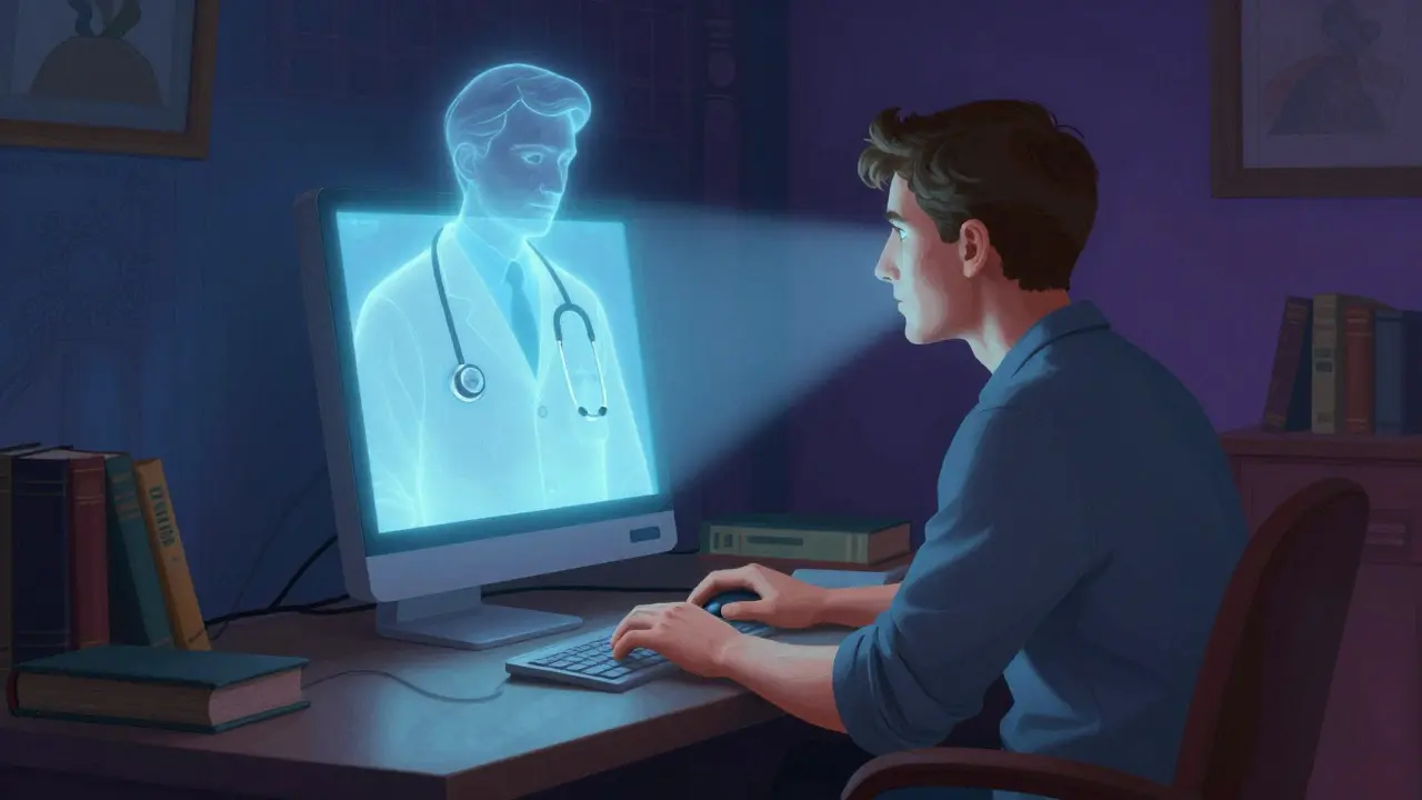 Consultation télémedecine sécurisée avec un médecin virtuel lumineux