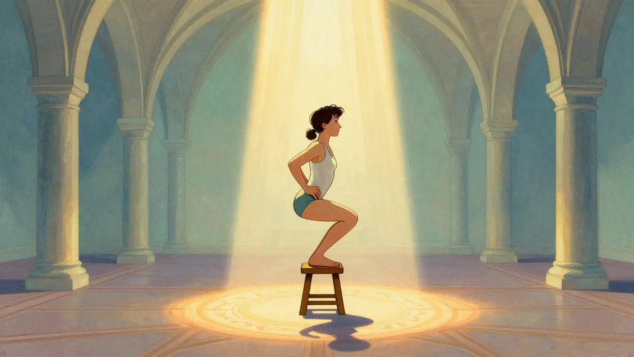 Figure en position accroupie optimale baignée d'une lumière dorée apaisante