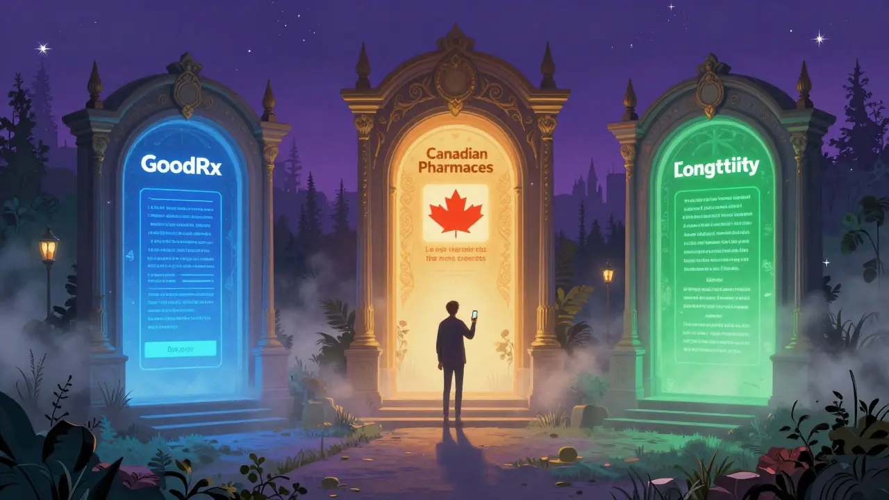 Scène fantastique montrant les options d'économie sur les médicaments en ligne