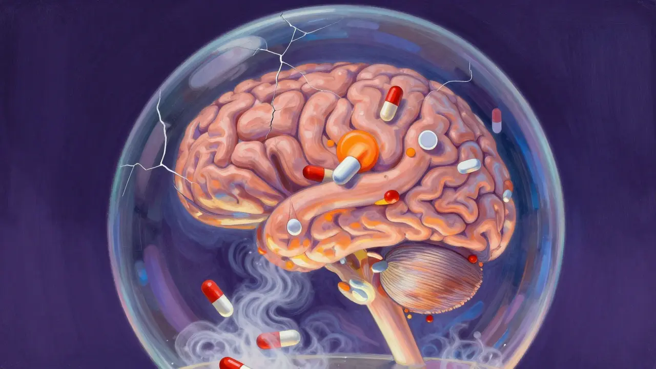 Cerveau stylisé infiltré par des vapeurs de médicaments