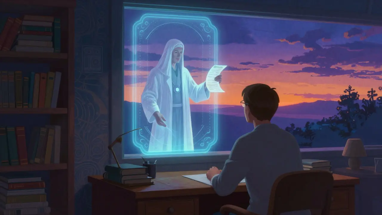 Consultation médicale à distance représentée par un portail magique