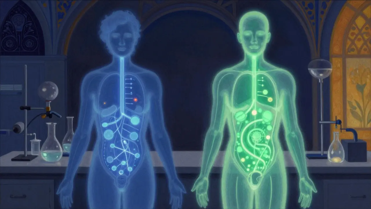 Abstract visualization of drug bioequivalence in human bodies