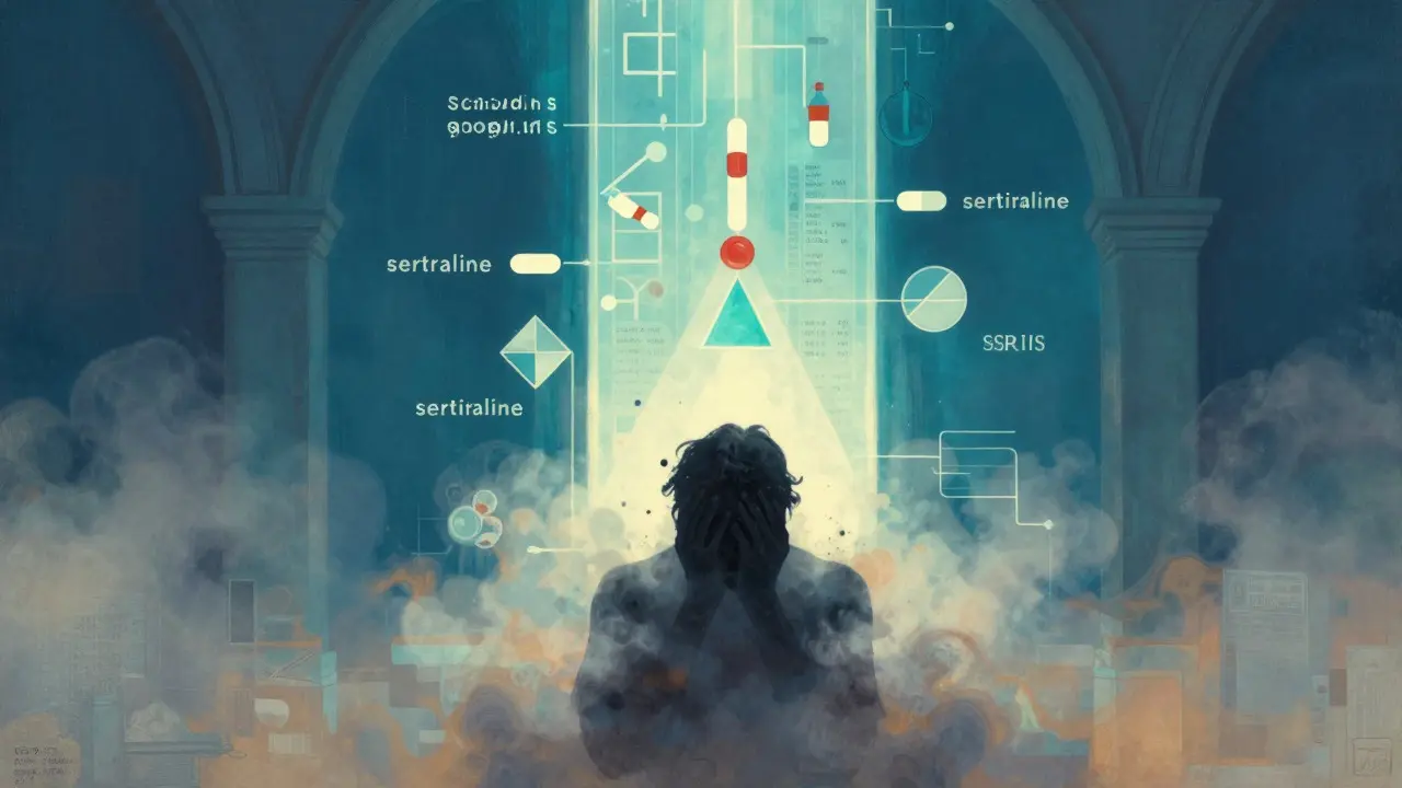Clarté scientifique dissipant les mythes sur les antidépresseurs, style illustratif