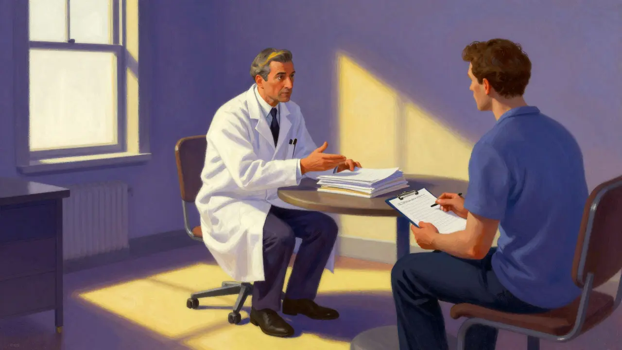 Doctor discussing treatment options with a patient in clinic